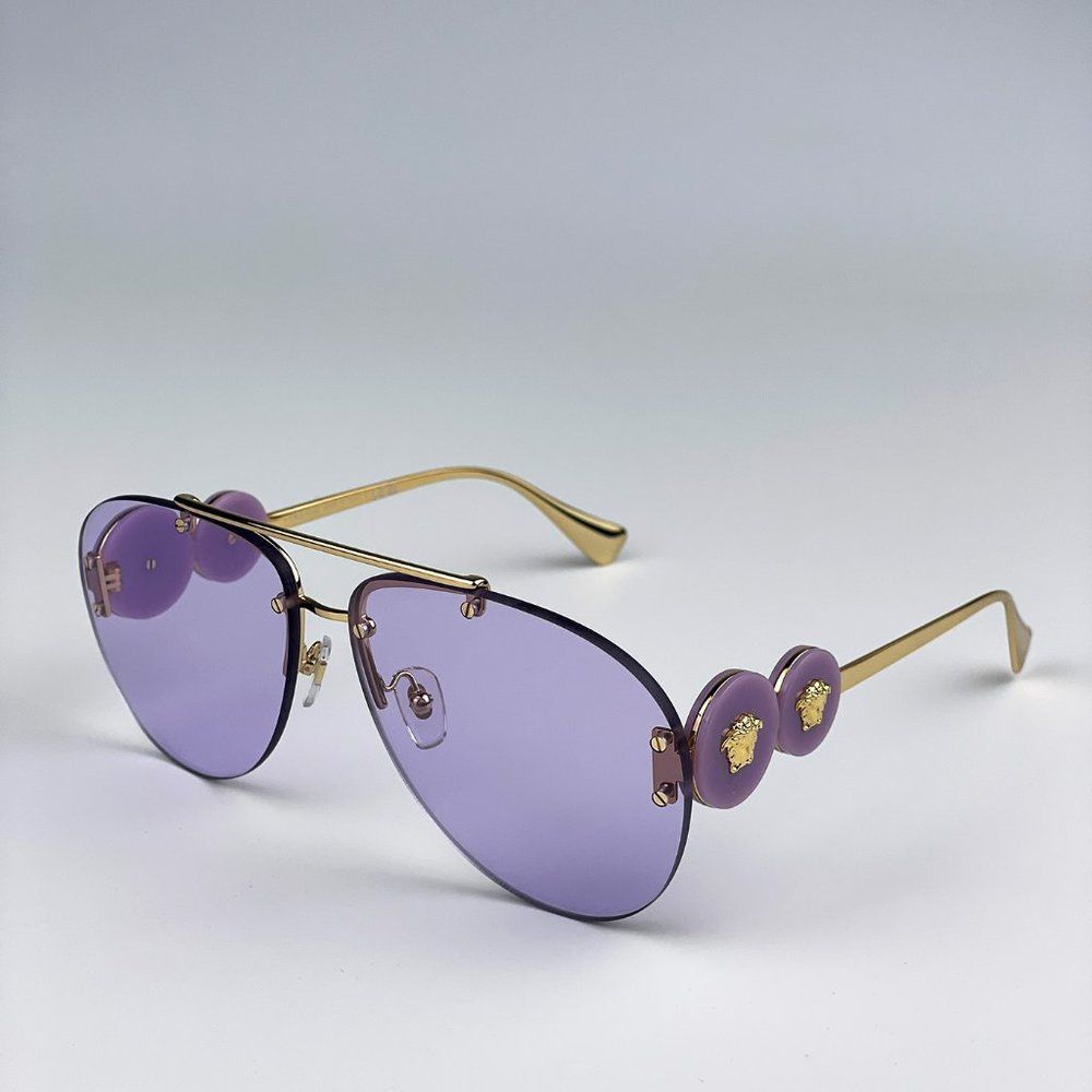 VersaceāVE2250 14871A Sunglasses Gold Light Violet Pilot Women - Picture 1 of 13